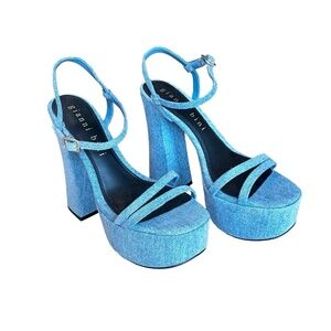 NWT Gianni Bini Platform Ankle Strap Open Toe Sandals Heels Denim Blue 8 1/2